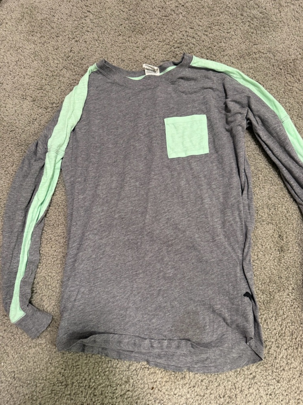 PINK Victoria's Secret Gray Long-Sleeve Tee with Mint Accents